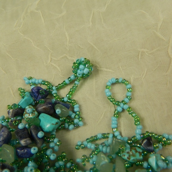 Artisan Woven Turquoise Green & Purple Gemstone Glass Bead Bracelet Boho Stateme - Picture 3 of 5